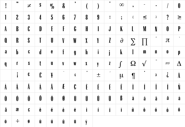 Radius DB Regular  glyph index