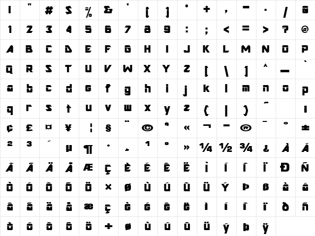 ArtRecord114 Bold  glyph index