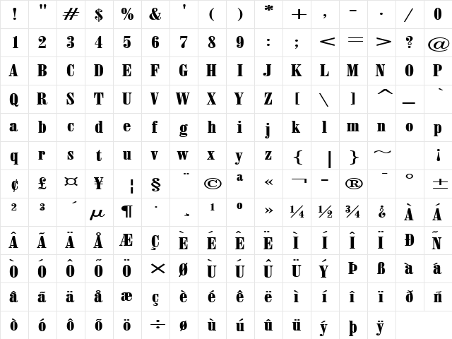 June 15 Extended Bold  glyph index