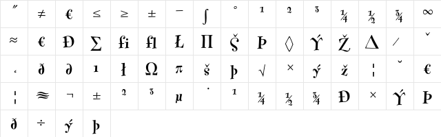 FontesqueText-BoldExpert Regular  glyph index