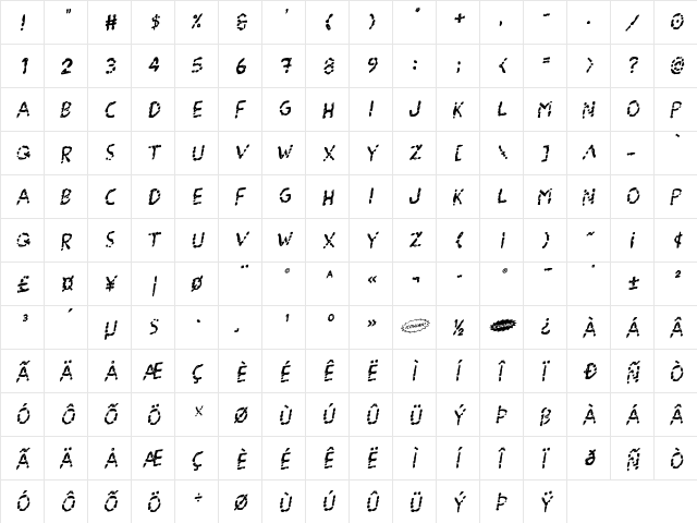 Blood Drenched Rotalic Regular  glyph index