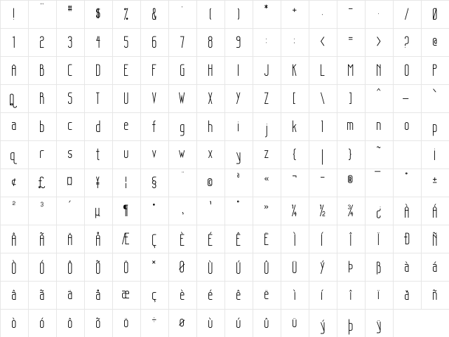 Sanity Regular  glyph index
