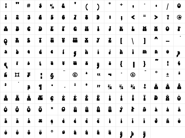 Bottleneck D Regular  glyph index