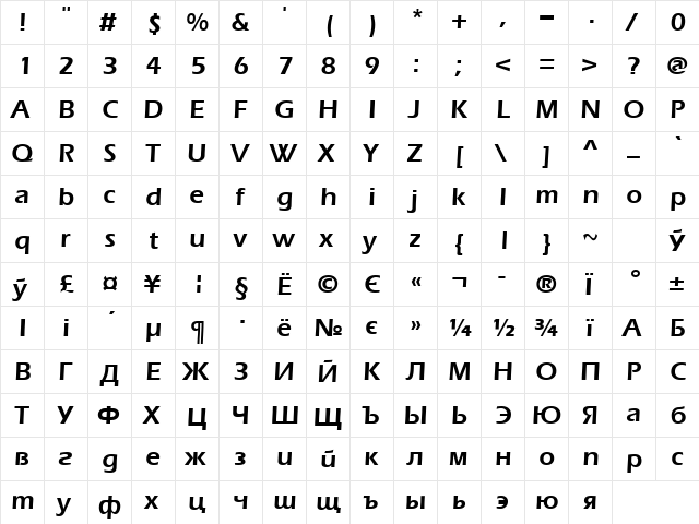 Everest-Demi Normal  glyph index