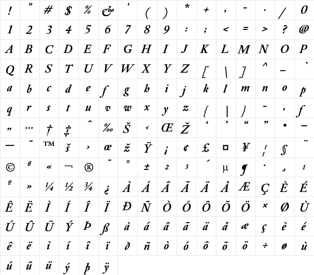 DTLElzevirT BoldItalic  glyph index