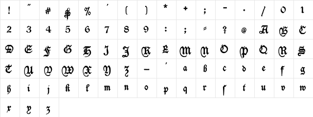 Deutschische Regular  glyph index