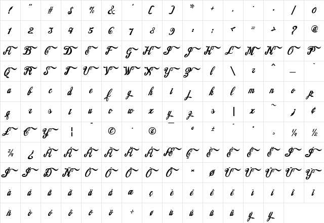 American Pop Two Regular  glyph index
