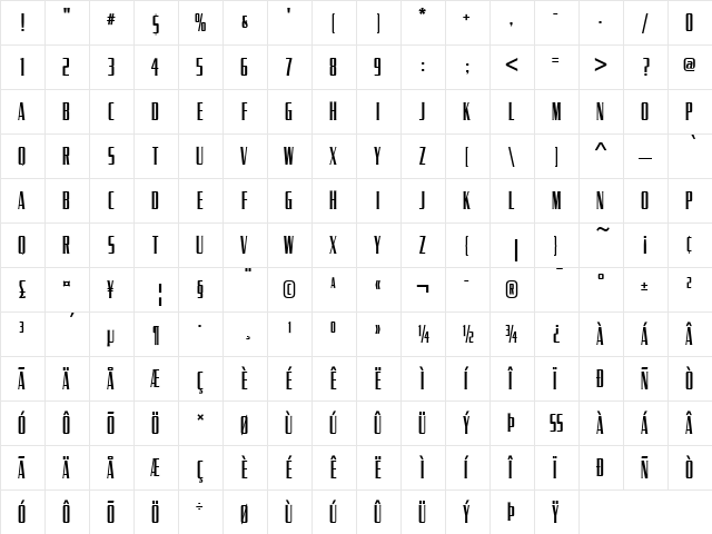 Serpentine Compress D Bold  glyph index