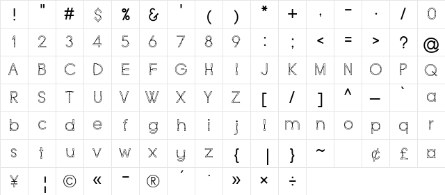 Force Regular  glyph index