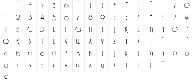 Feena Casual Regular  glyph index