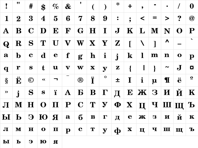 AG New Handbook-Bold Bold  glyph index