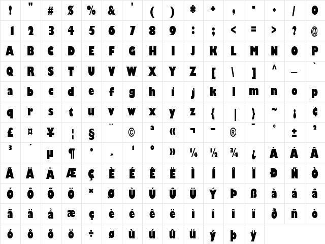 GillSans-CondensedUltraBold Ultra Bold  glyph index