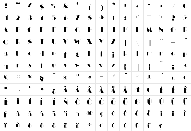 ManhattanEF Regular  glyph index