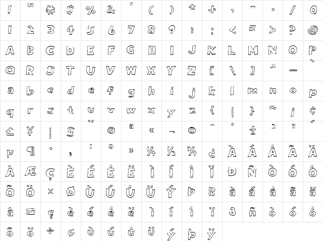Eighty Percent Outline Regular  glyph index