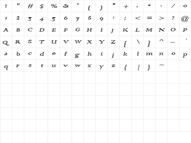 AlphaRev Regular  glyph index