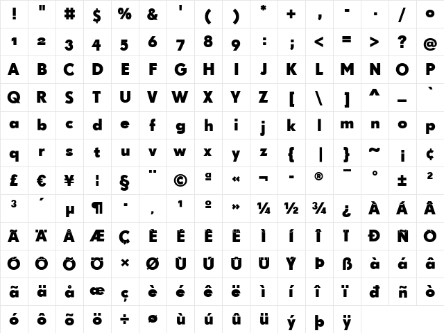 SuperGroteskC Regular  glyph index