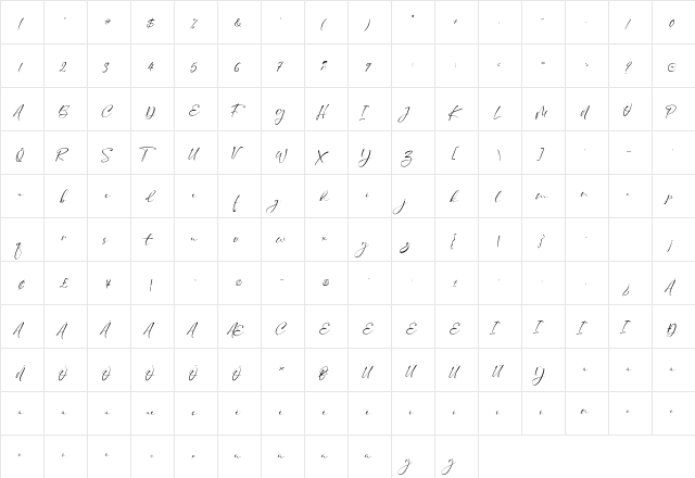 Taman Signature Regular  glyph index