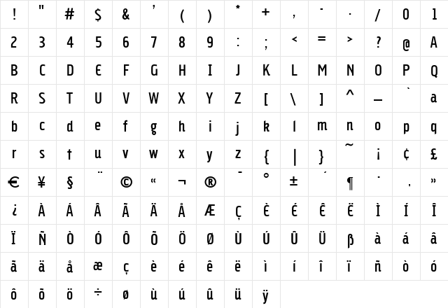 Hybrid Regular  glyph index