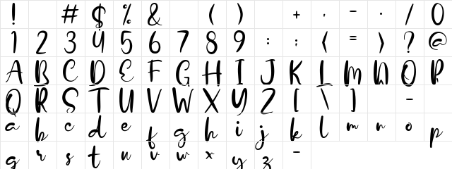 Dalillah Demo Regular  glyph index