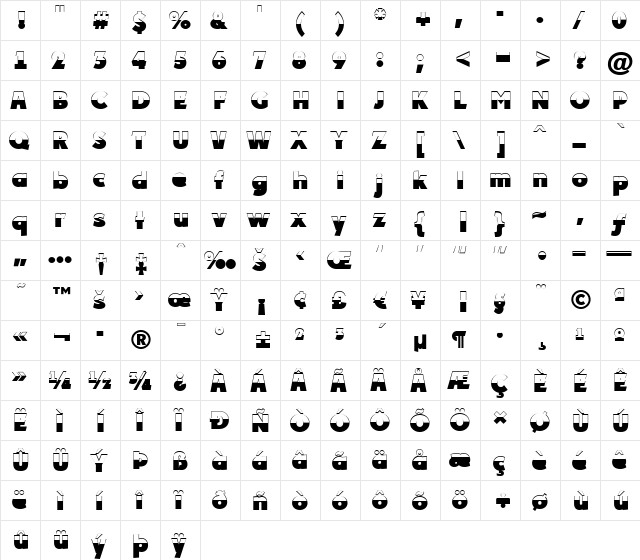a_PlakatB&W ExtraBold  glyph index