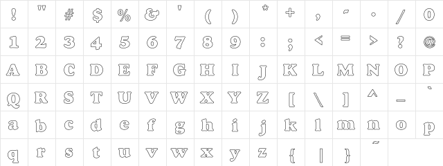 Dover Hvy Hollow Regular  glyph index