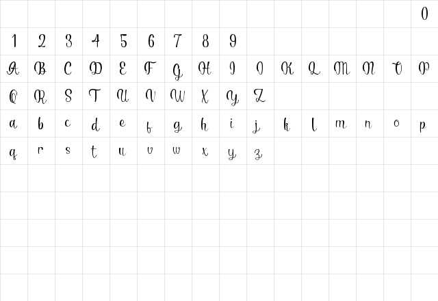 Serenita Script  glyph index