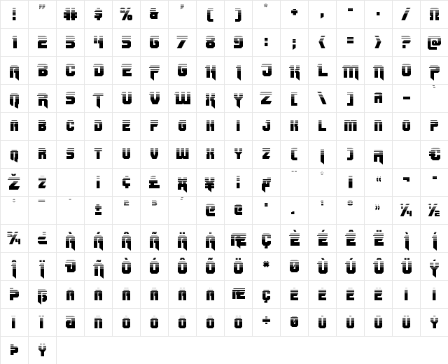 OmegaForce Twotone Regular  glyph index