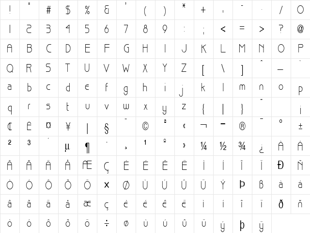 Basque Thin Normal  glyph index