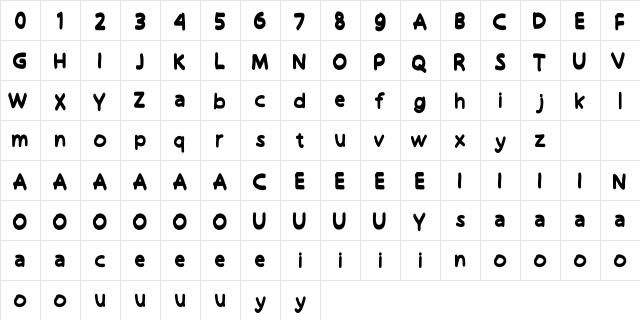 Funblob Free Bold  glyph index