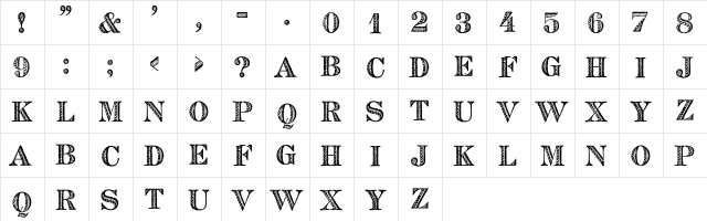 Archive French Shaded Regular  glyph index