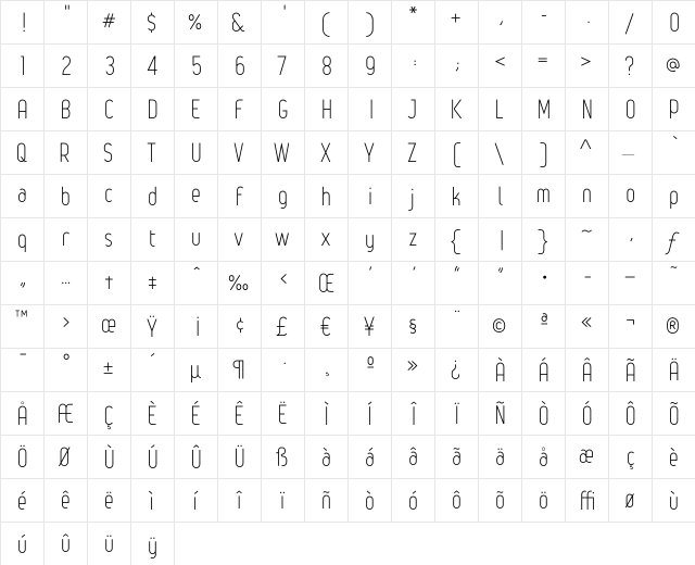Leger-Light Regular  glyph index