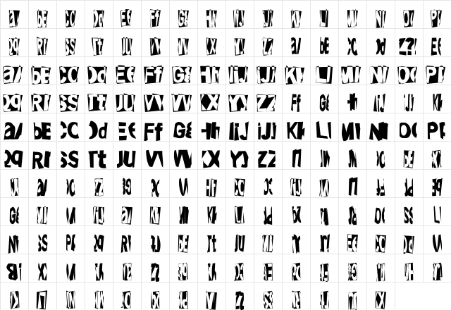 FriendlyFirePower Regular  glyph index