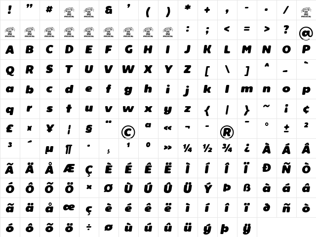 Reeler Personal Use Only Regular  glyph index
