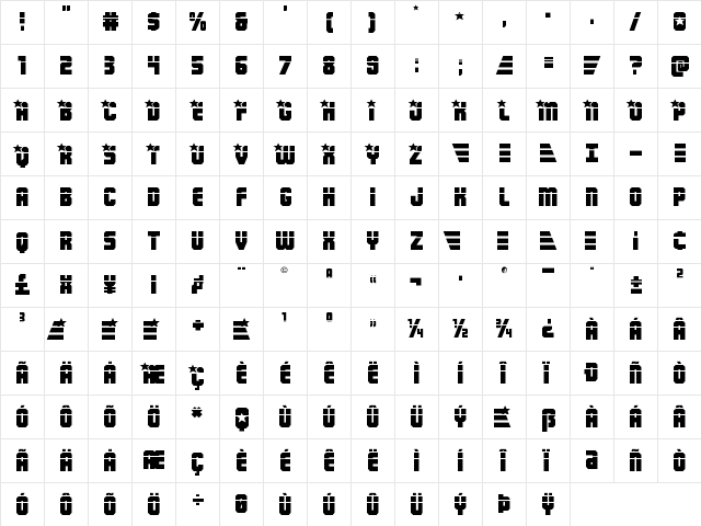 Army Rangers Laser Regular  glyph index