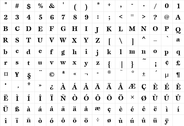 EspritITC Bold  glyph index