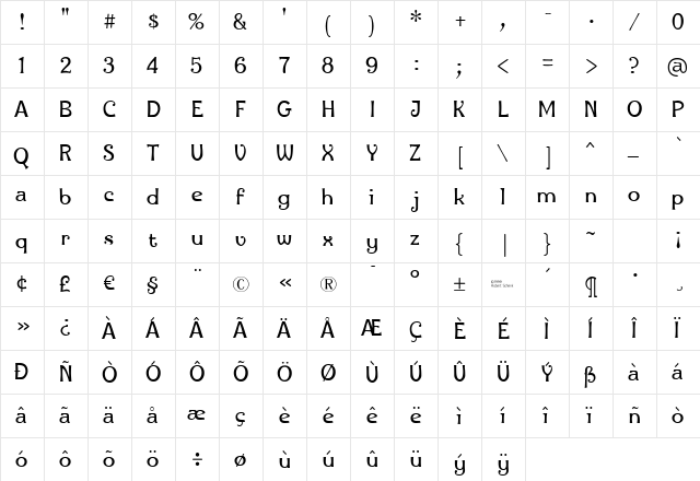 Ingone Regular  glyph index