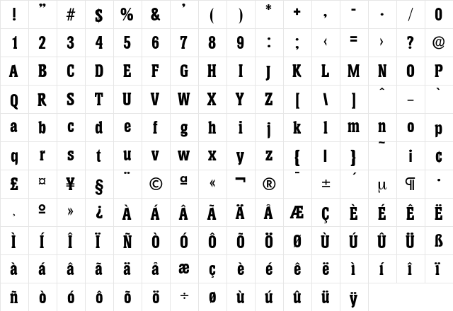 Helium-Bold Regular  glyph index