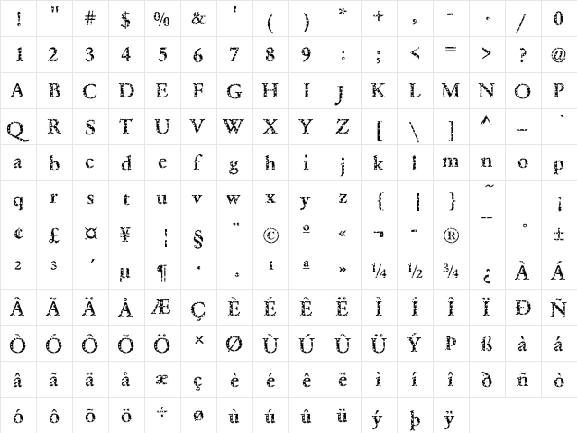 Garamond34 Becker Regular  glyph index