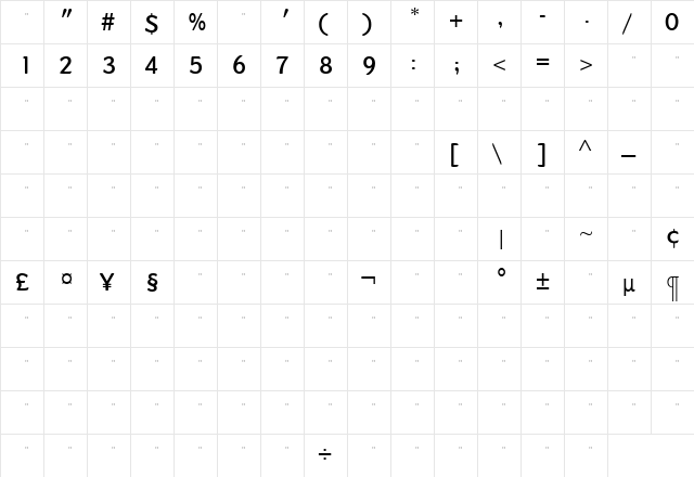 DundeeMedTab Regular  glyph index