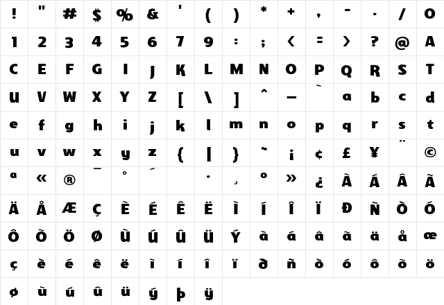 Graveside BB Regular  glyph index