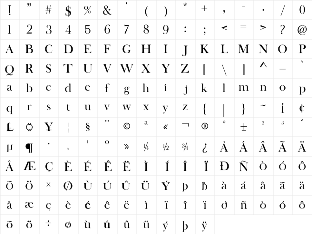 BOSQUE Regular  glyph index