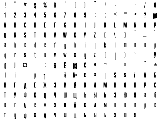 Compact Light  glyph index