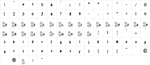 Leprechaun Regular  glyph index