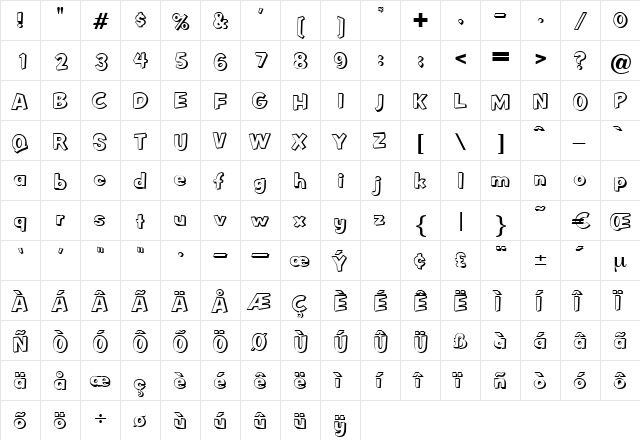 OdessaShadow Regular  glyph index