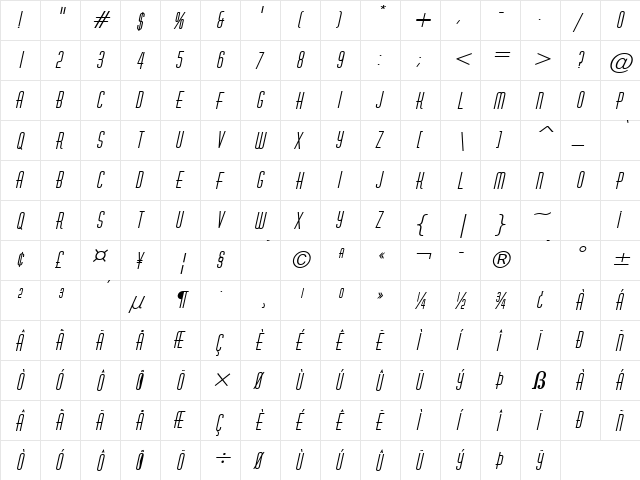 Hustle BoldItalic  glyph index