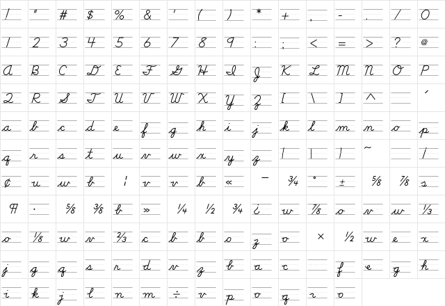 DN Cursive Arrows Rules Regular  glyph index