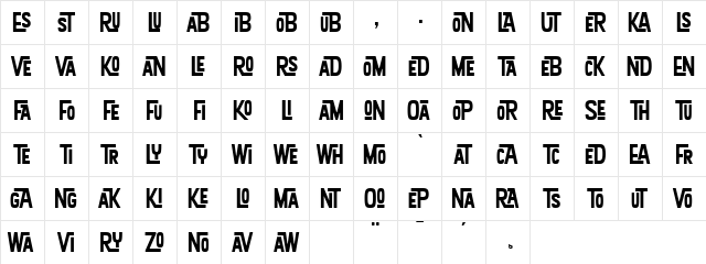 KonTikiAlohaLigaturesJF Regular  glyph index