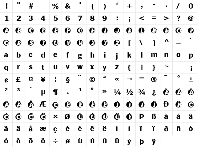 KAMarble Regular  glyph index