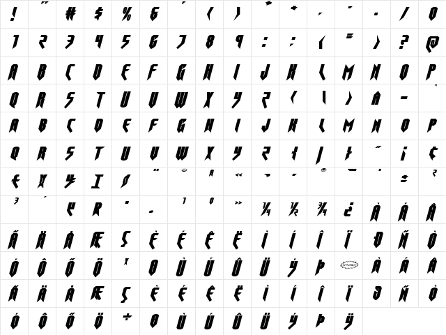 Opus Magnus Expanded Italic Expanded Italic  glyph index