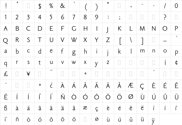 Claude Sans Plain  glyph index